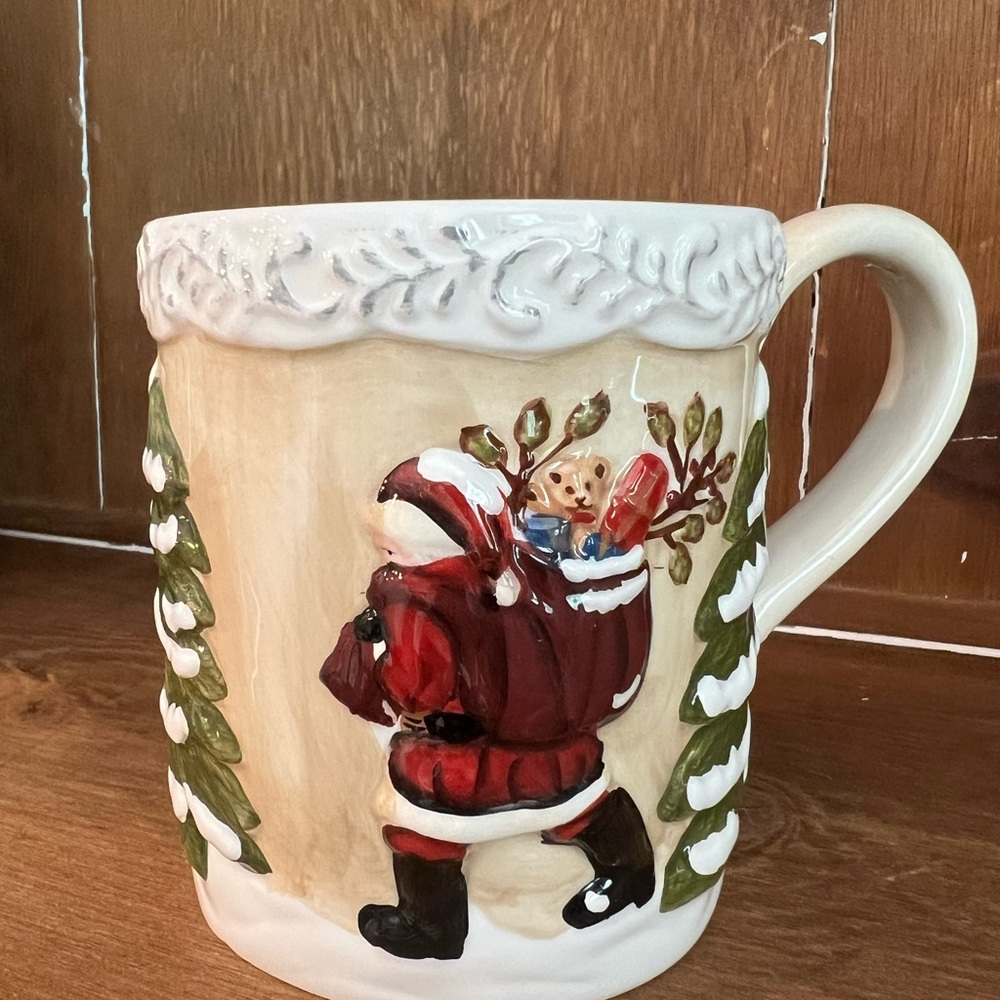 Mercuries Christmas Mug Santa Snowman Holiday Ceramic Coffee Cup Vintage